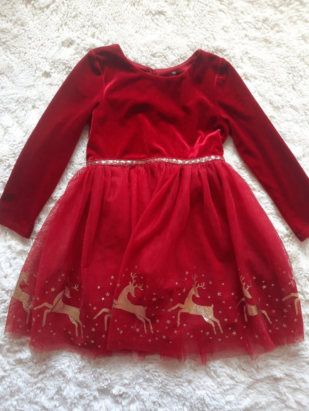Zunie Red Girls Dress with Golden Deer Prints